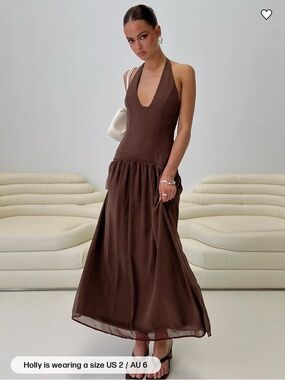Brown princess polly Halter Maxi Dress with drop waist size 0